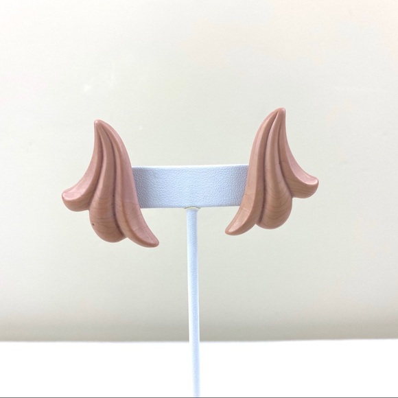 Vintage Blush Pink Ceramic Earrings 1980s - Picture 1 of 6